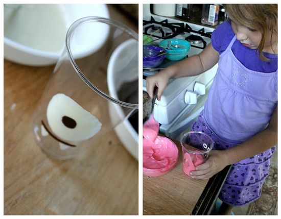 Pudding being made into different colors using food dye.