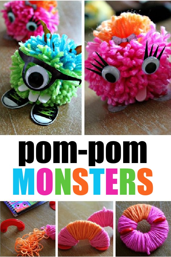 how to make pom pom monsters Pinterest image