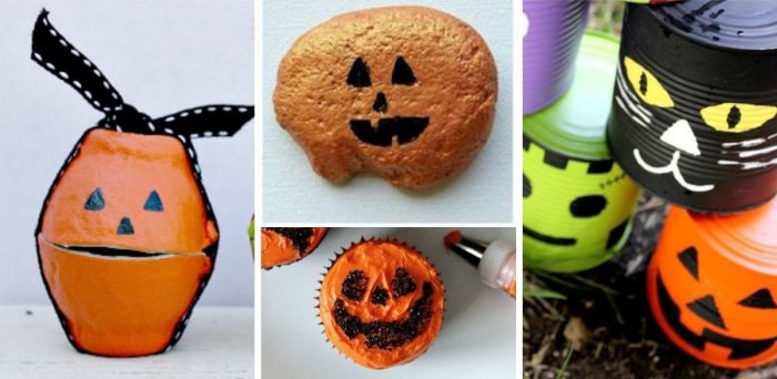 a collage of jack olantern food and craft ideas for Halloween