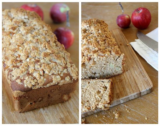 apple loaf cake with a crumb topping