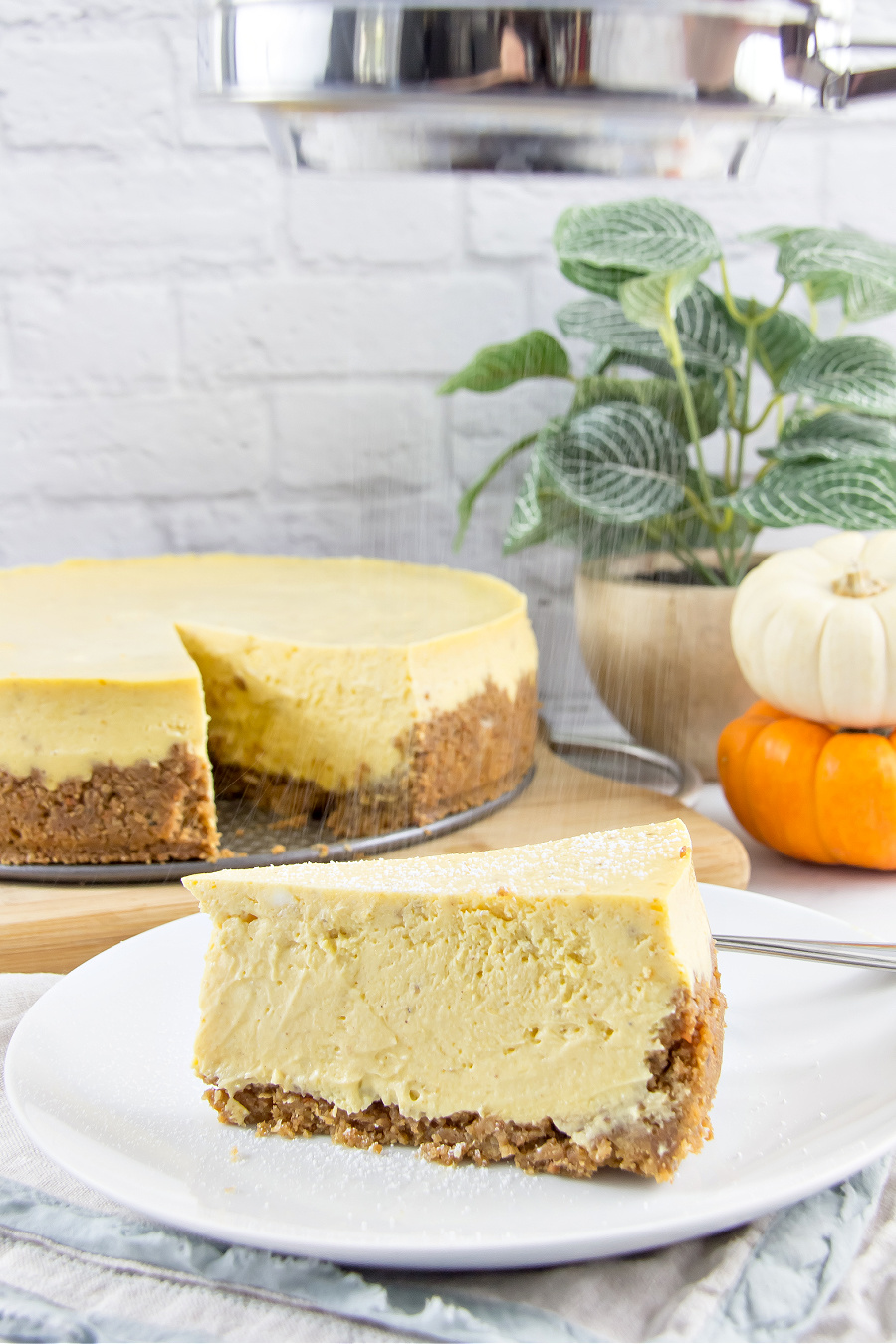 A gluten-free pumpkin cheesecake recipe.