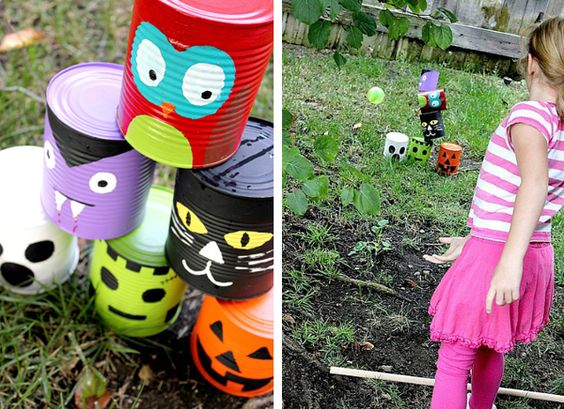 Halloween tin can toss game for kids. 