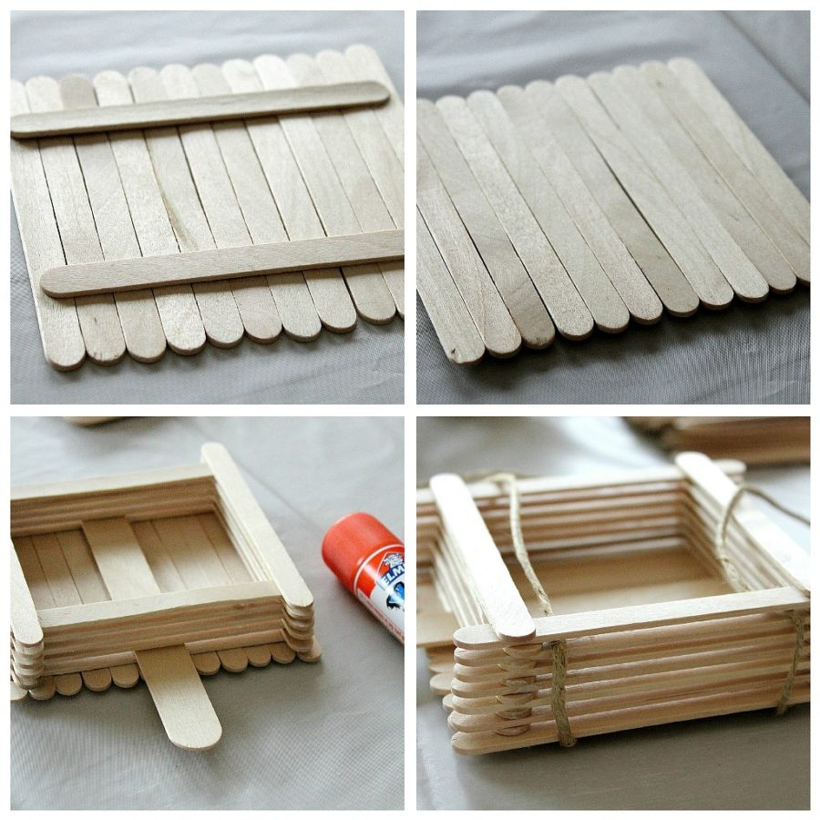 a collage of instructions to make a popsicle stick bird feeder