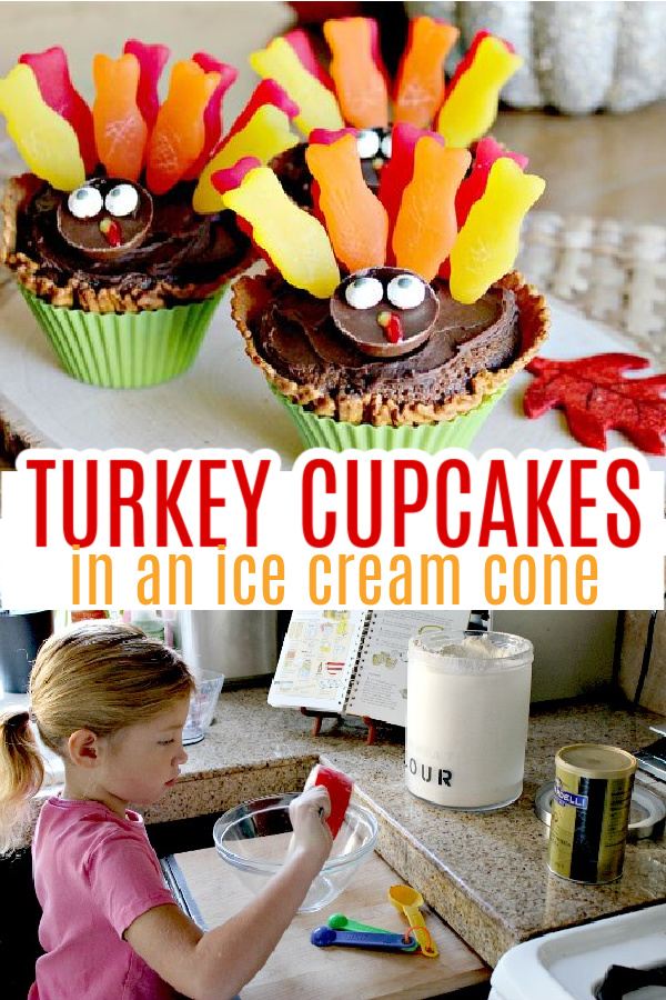 turkey cupcake in an ice cream cone Pinterest image
