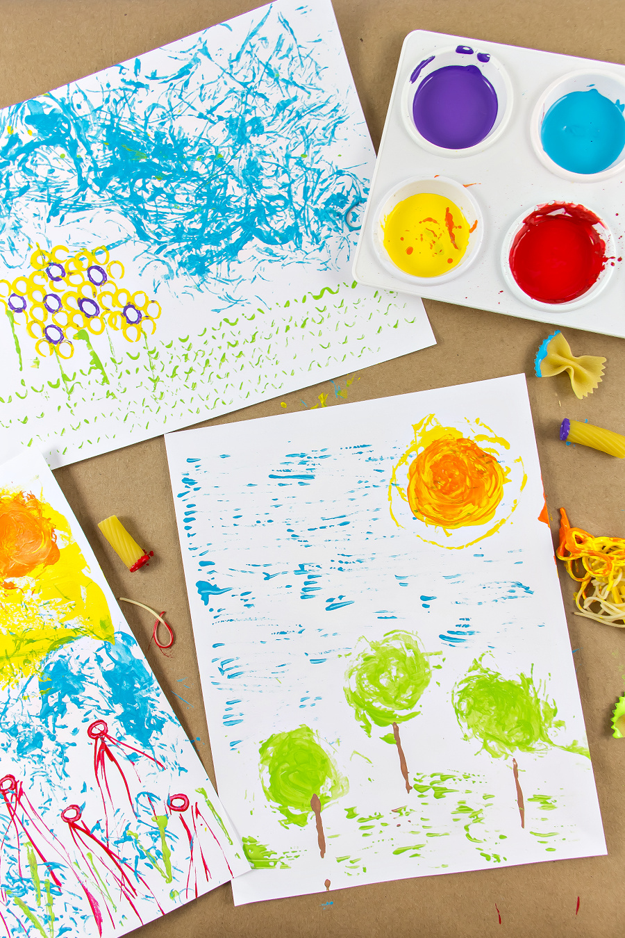Painting with pasta art for kids