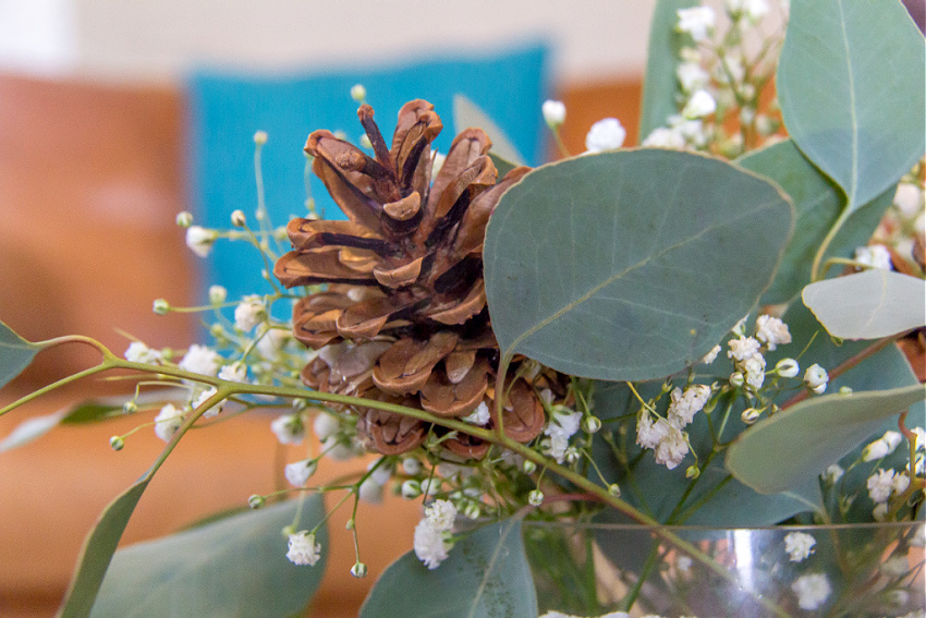 pinecone in a flower arrangement