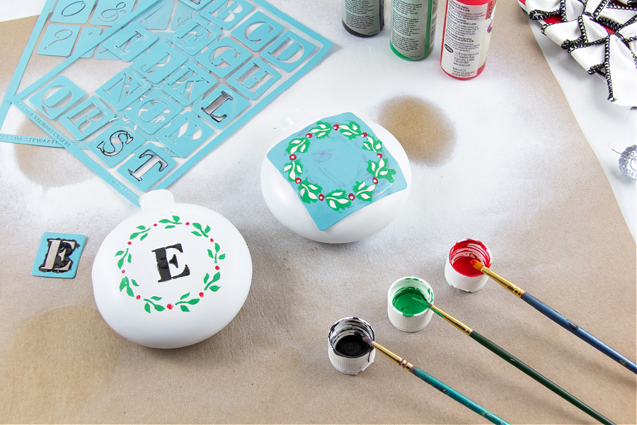 how to use paint and stencils to decorate ornaments