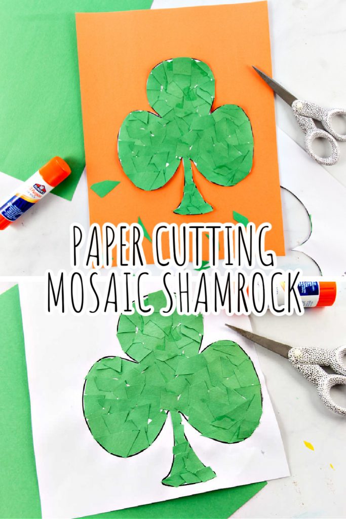 paper cutting mosaic shamrock craft for preschoolers pinterest