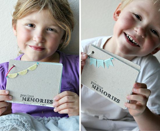 Make memory books for kids using chipboard and paper.