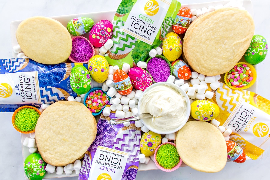 easter cookie decorating grazing board for kids