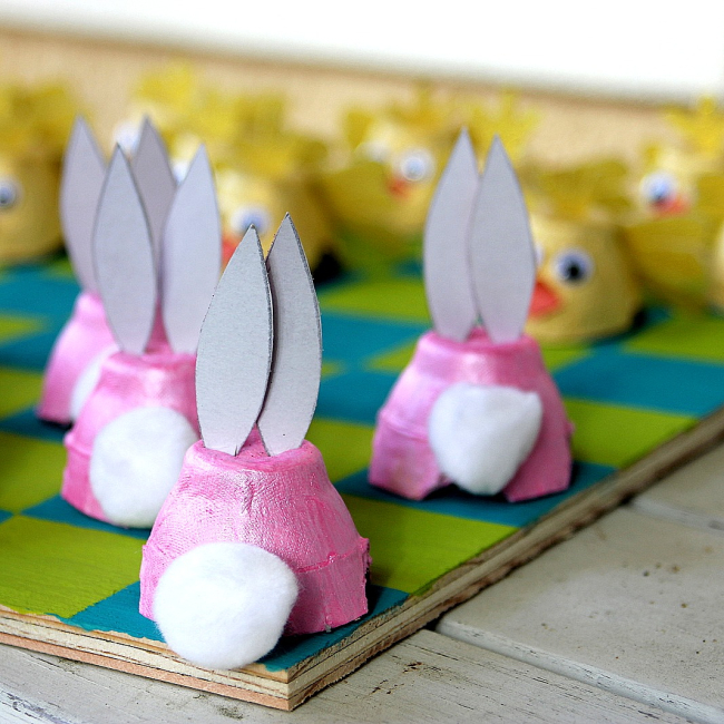 Bunny egg carton craft with a pom pom cottontail