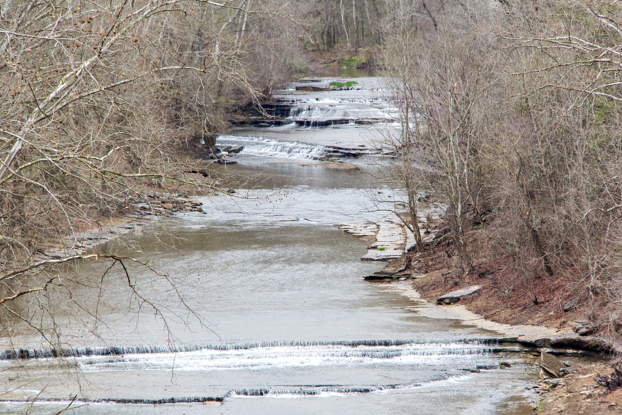 small waterfalls over rocks in a creek near Jamestown Kentucky