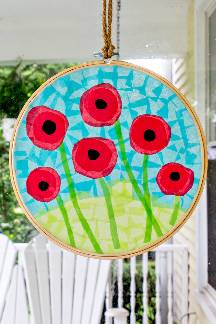 tissue paper suncatcher poppies craft