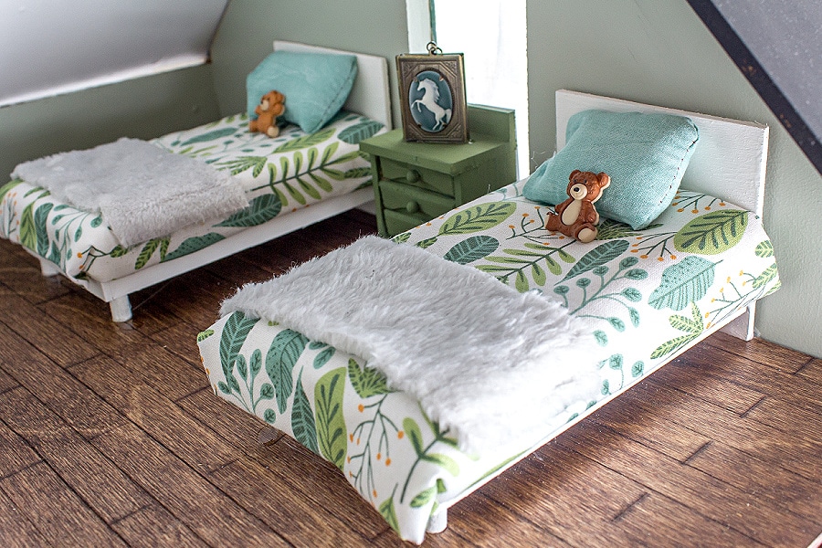 gender neutral diy matching twin dollhouse beds with nature inspired bedding