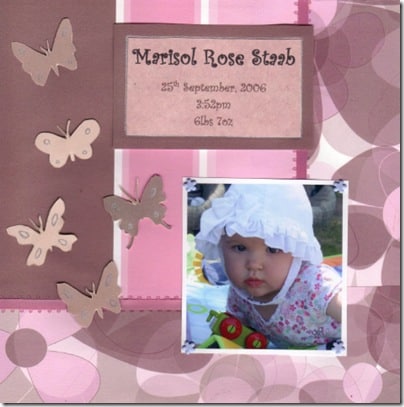 a pink and purple scrapbook page with butterflies