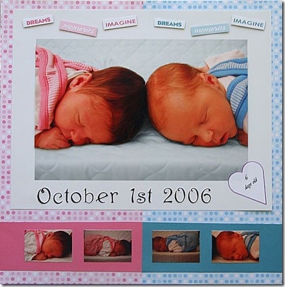 boy girl twin babies scrapbook page idea