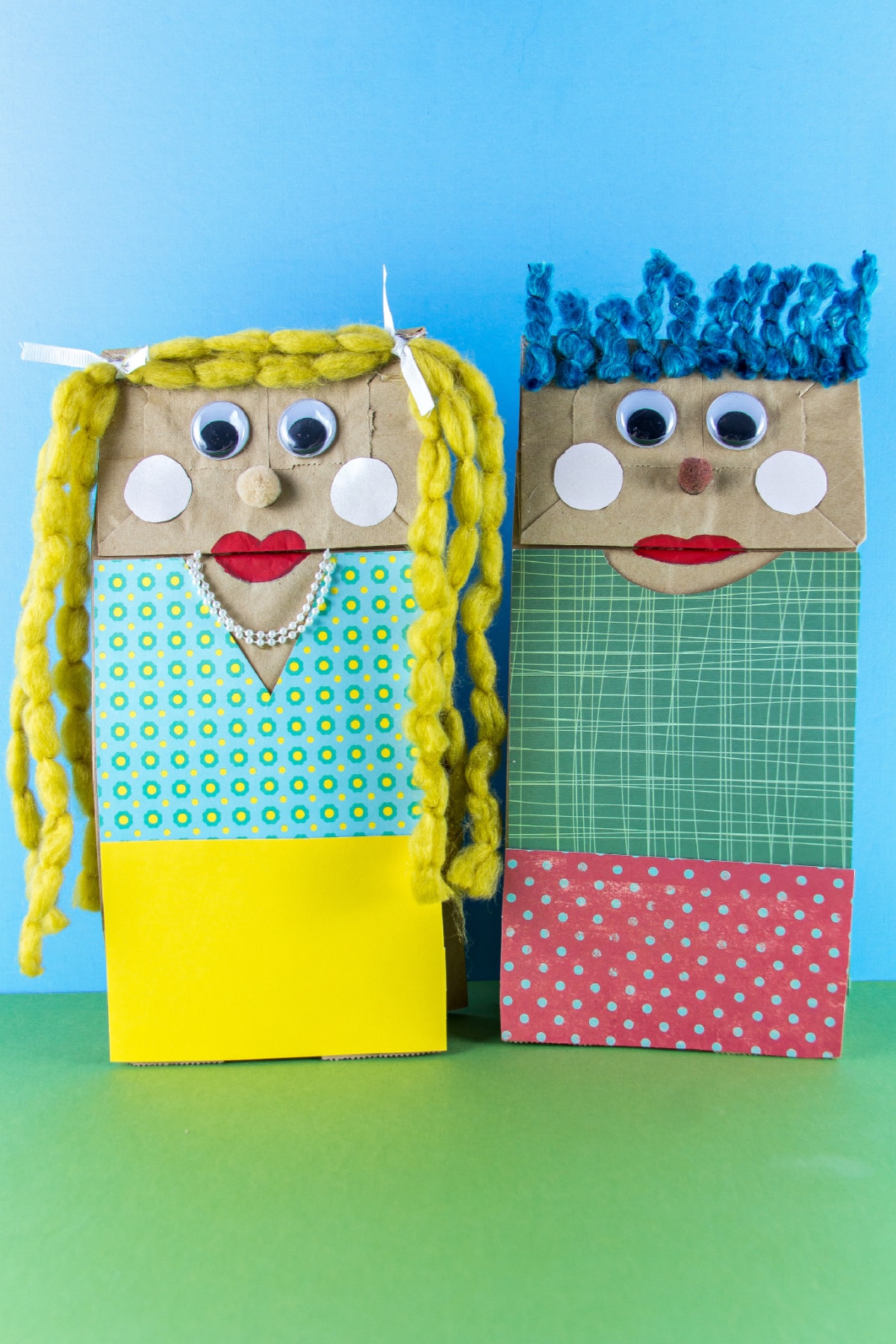people puppets made out of brown paper bags