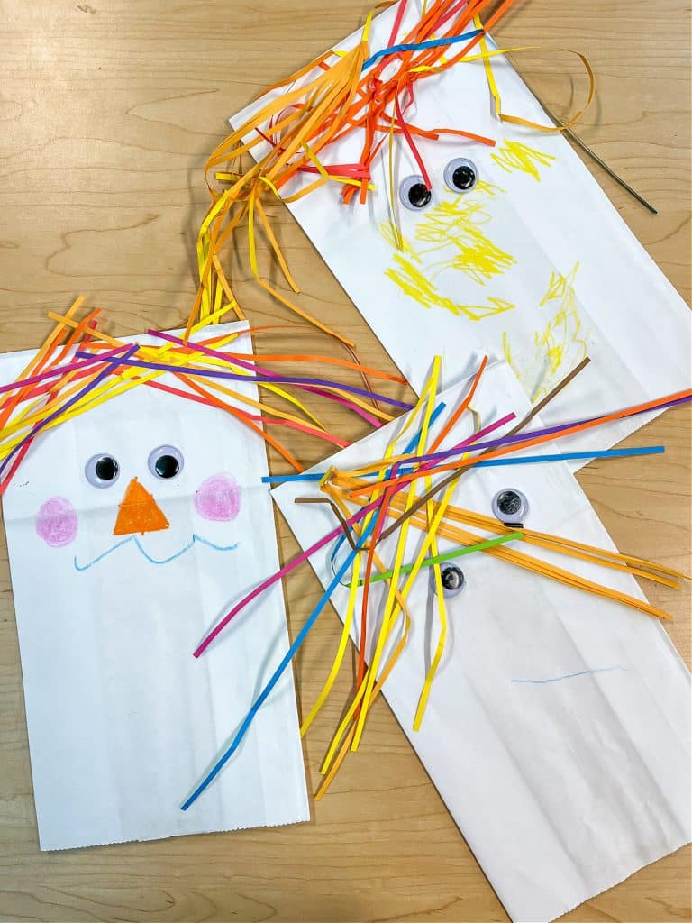 paper bag scarecrow puppets made by kids