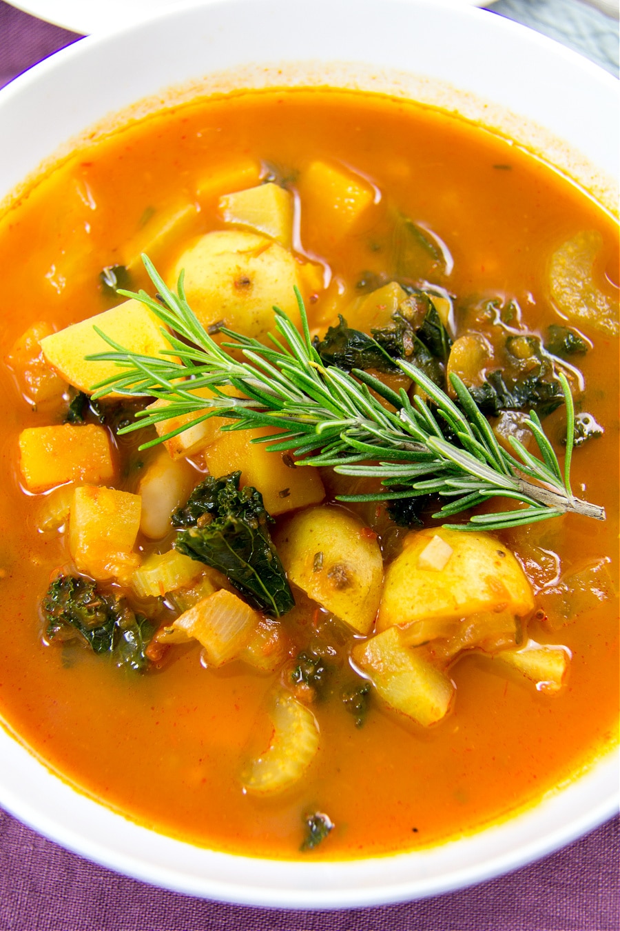 a harvest soup full of vegetables and beans