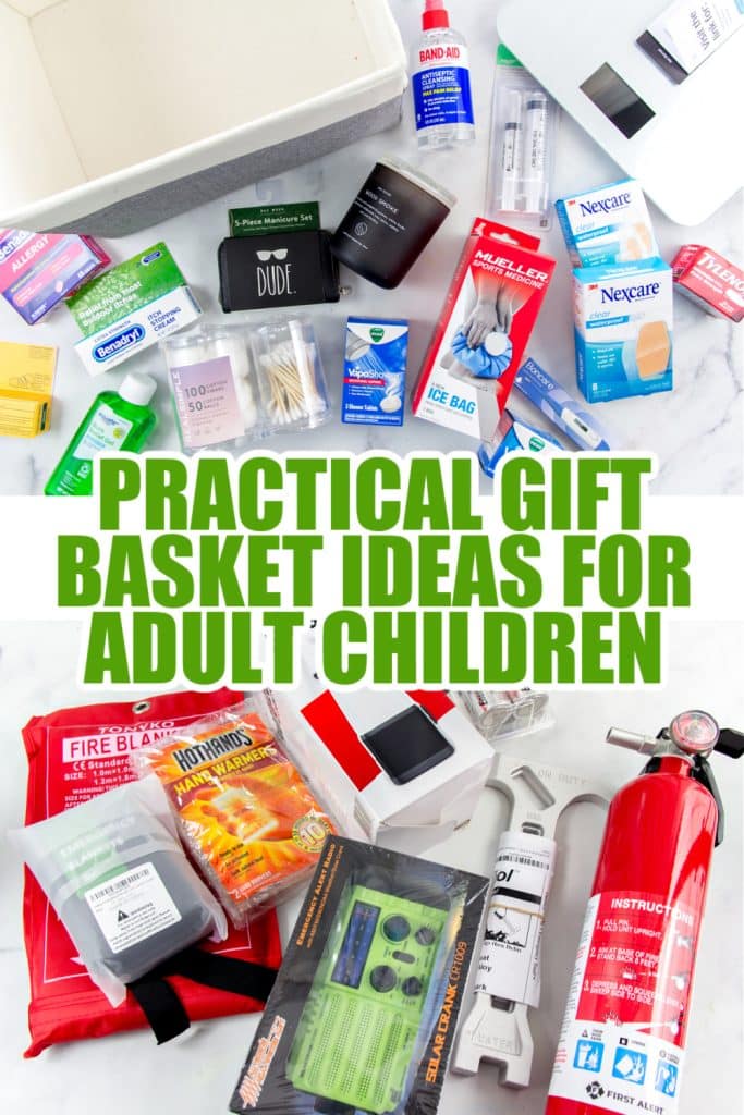 practical gift basket ideas for adult children who have moved out pinterest image
