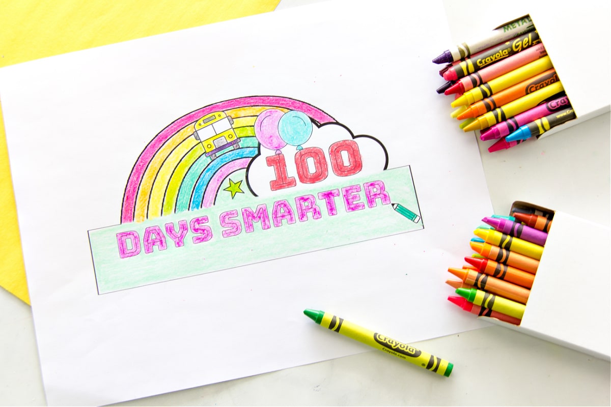 a 100 days smarter headband colored in with crayons