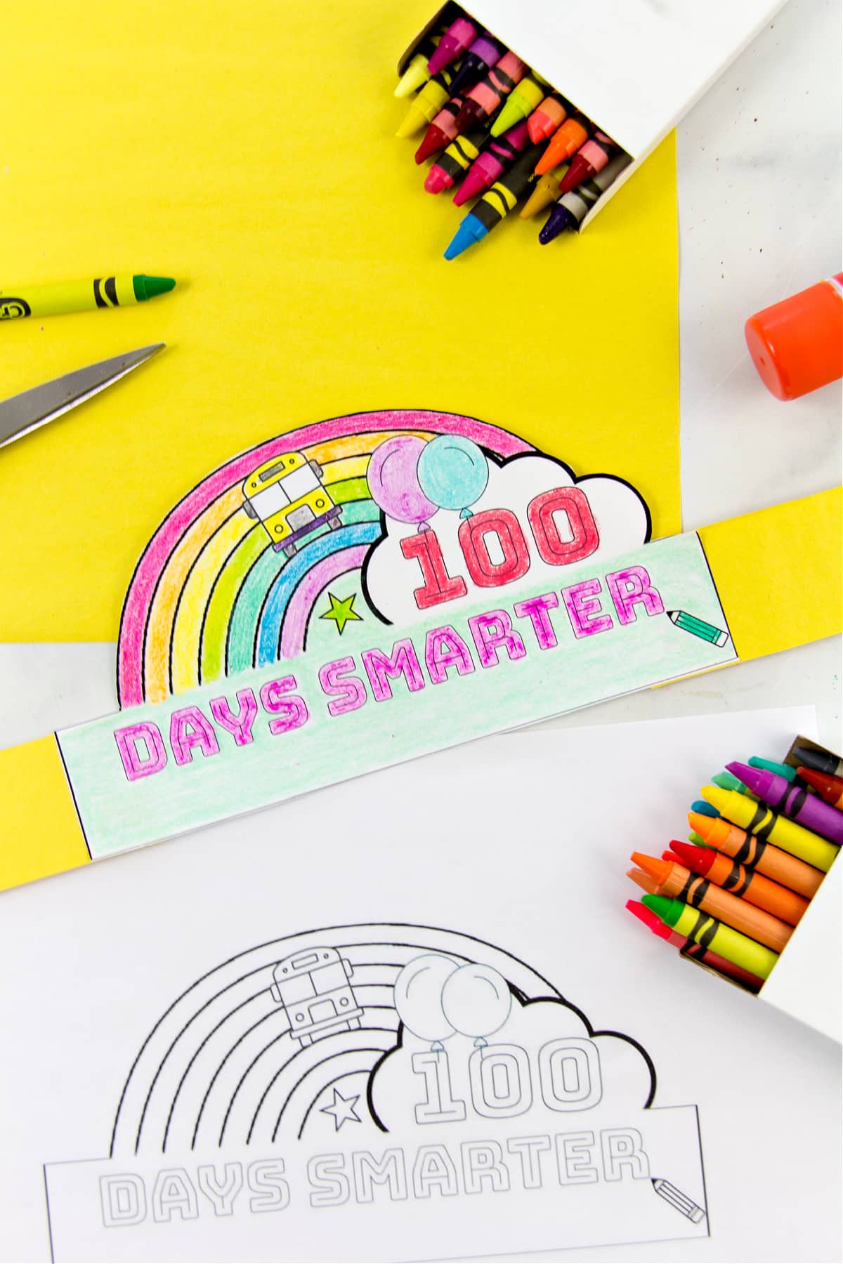 100 days of school printable headband for kids to color in at school