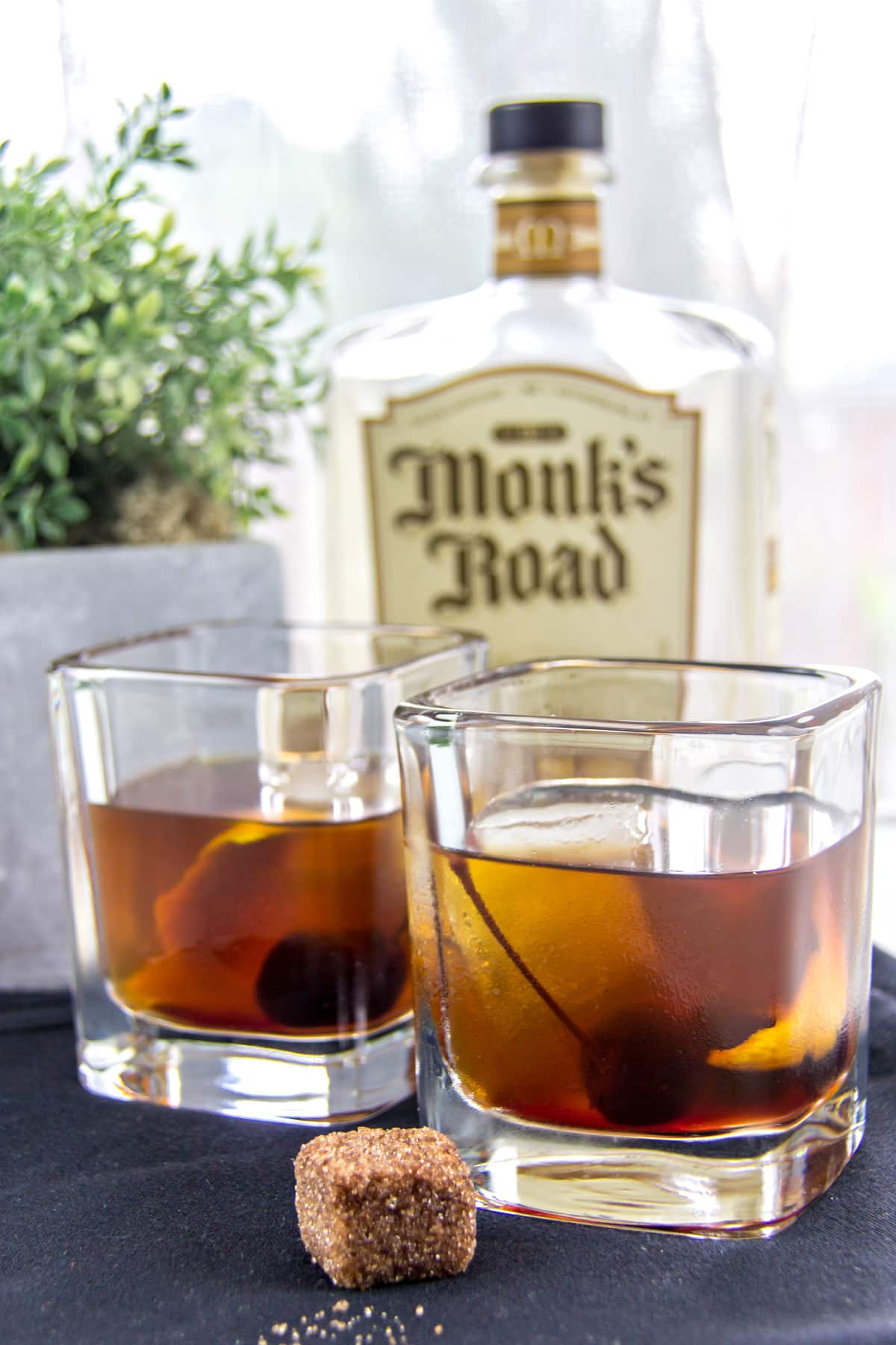 an old fashioned made with Monks Road single batch and Your Grandpas old fashioned cubes