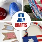 4th of july crafts for kids including a windsock, painted rocks, a garland, and popsicle stick flag