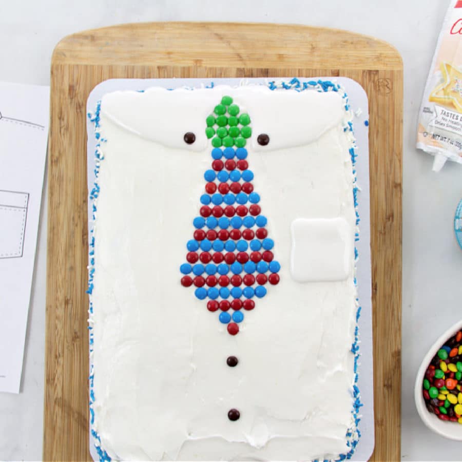 father's day tie cake decorated using mini M&M's