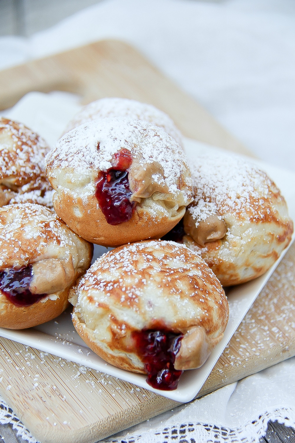 ebelskiver filled with peanut butter and jelly