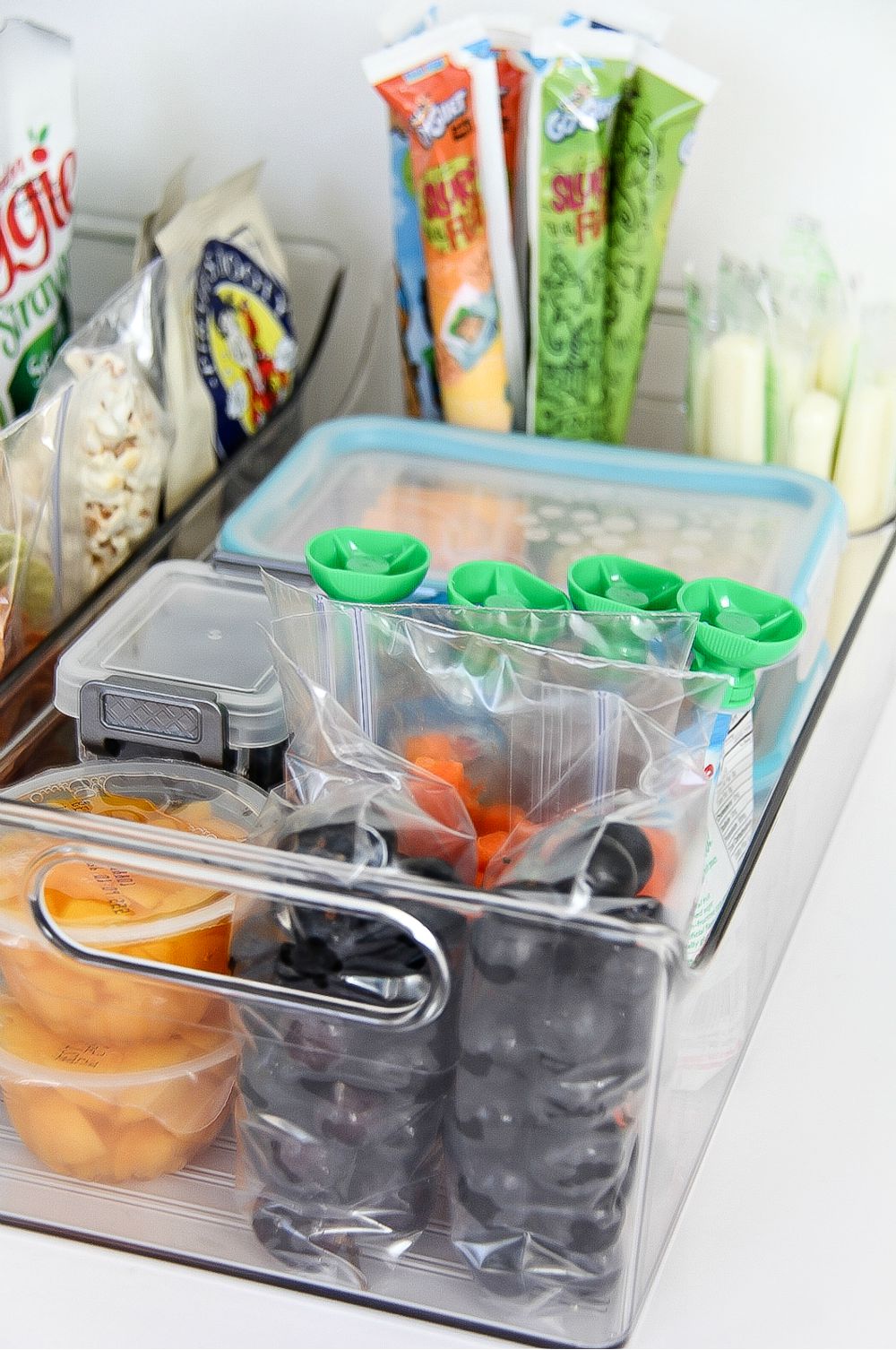 gluten-free refrigerator snacks in storage containers for kids to grab-and-go after school